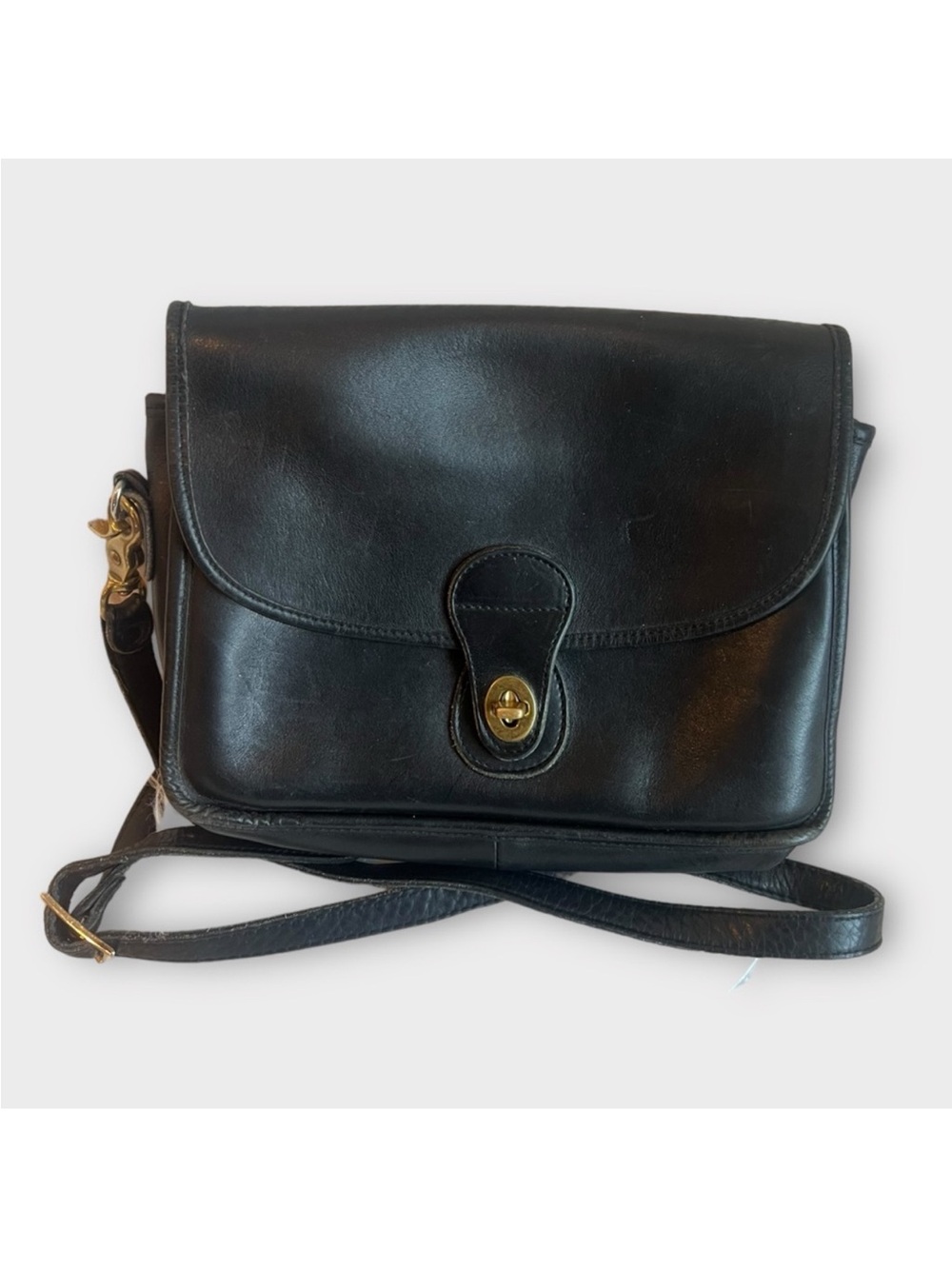 Vintage Black Leather Front Flap Turn Lock Bag